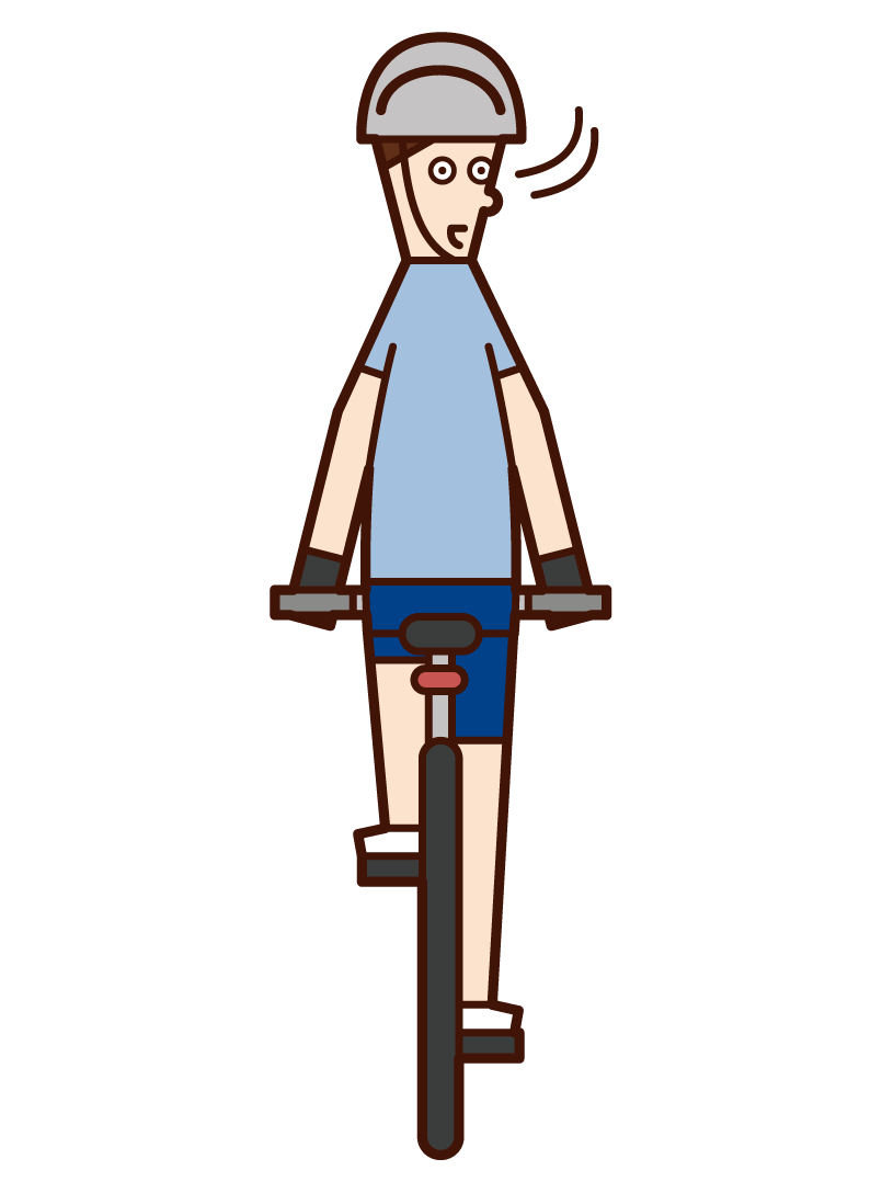騎自行車檢查後方的人（男性）的插圖