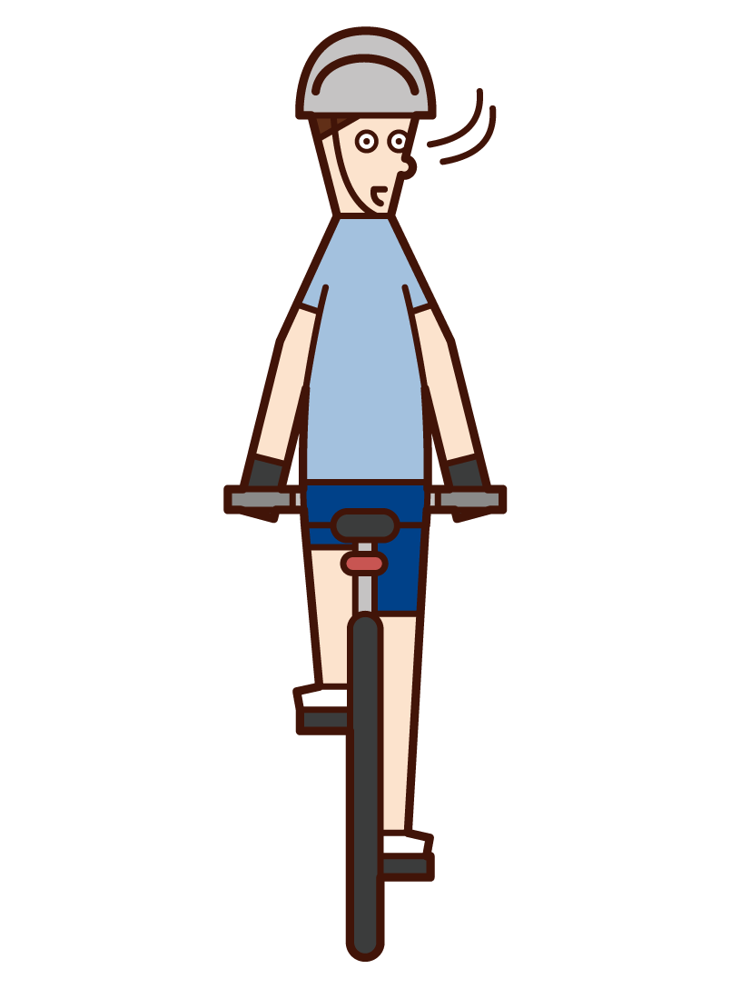 後方を確認する自転車に乗る人（男性）のイラスト