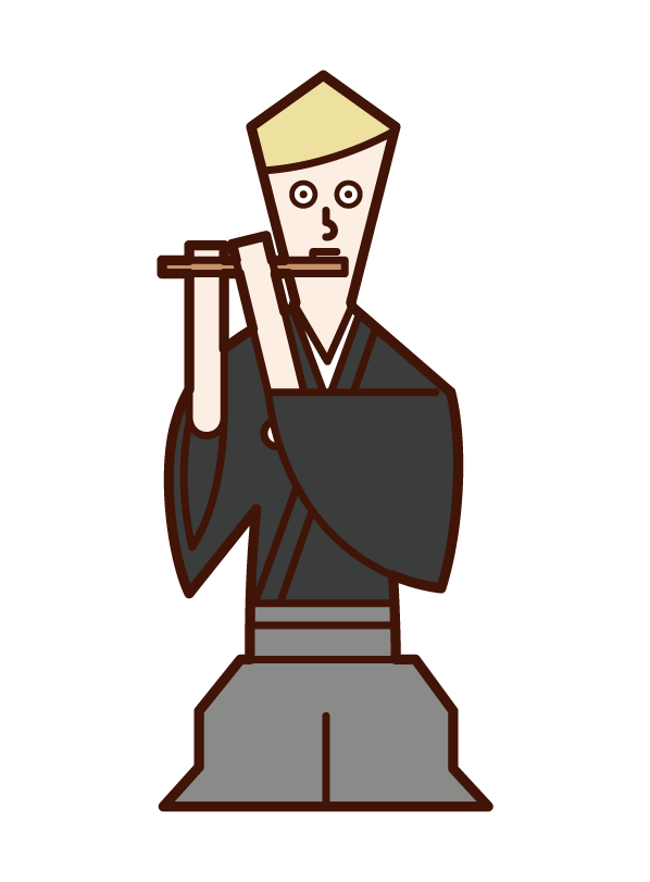 横笛を演奏する人（男性）のイラスト