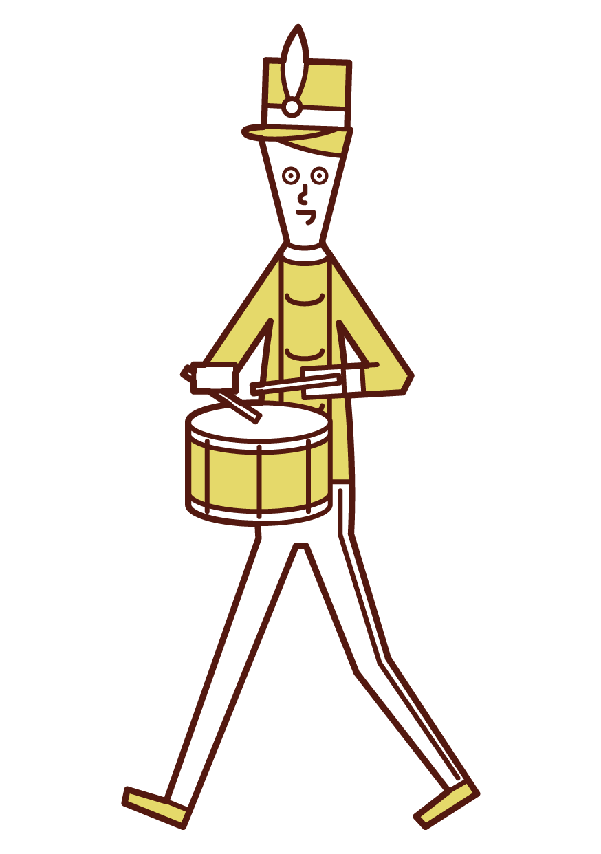 퍼레이드 밴드는 작은 드럼을 연주하는 연주자 (남성)의 그림입니다
