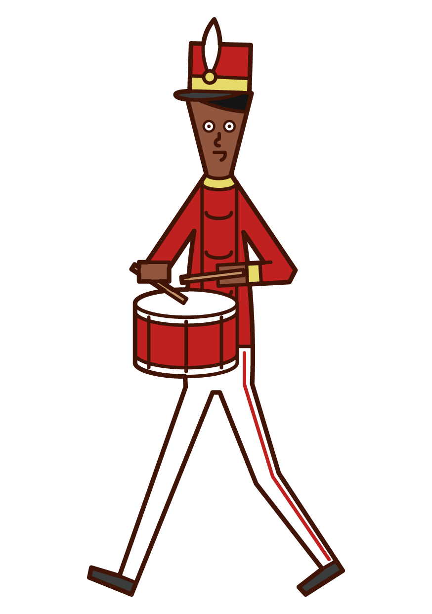 Illustration of a marching band player (male) playing a small drum