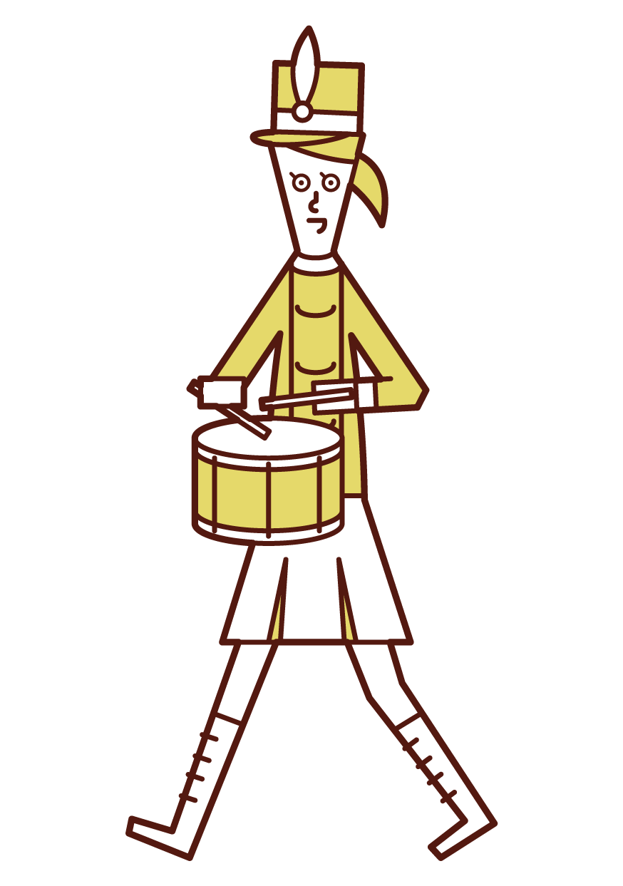小太鼓を演奏するマーチングバンドの奏者（女性）のイラスト