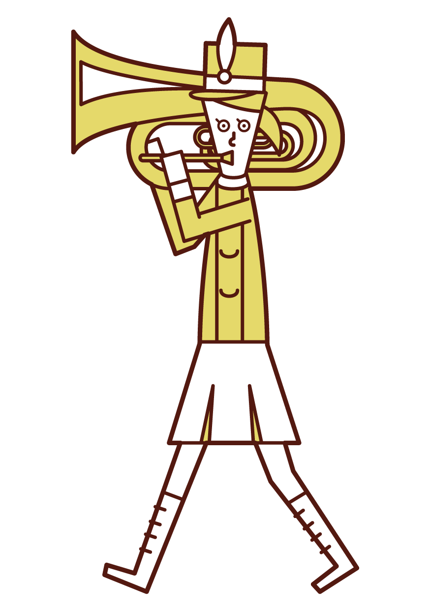 Illustration of a marching band player (female) playing a tuba