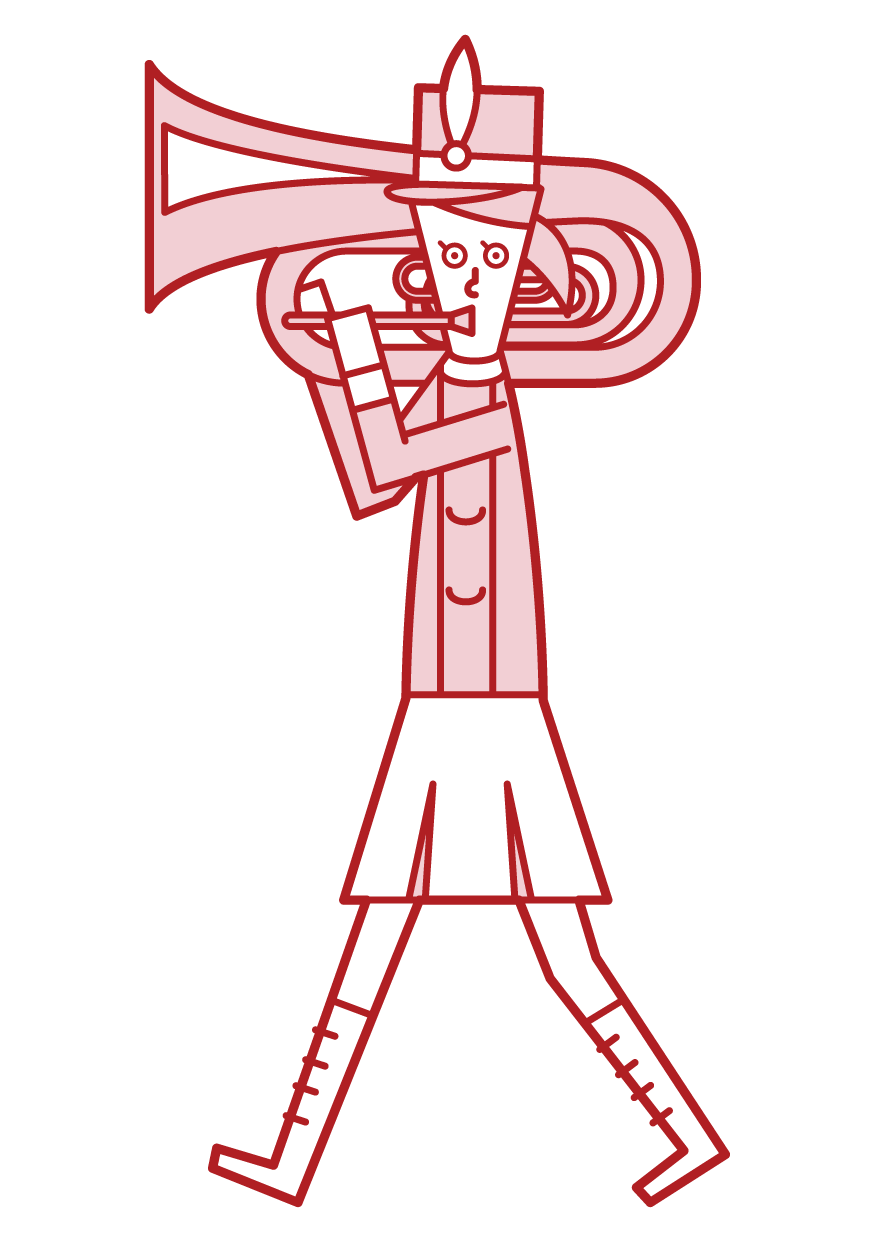 演奏圖巴的遊行樂隊的演奏者（女性）的插圖