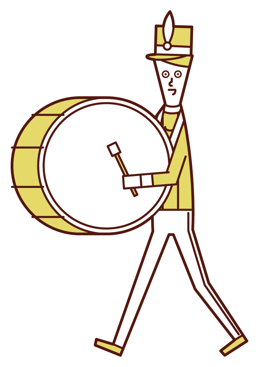大太鼓を演奏するマーチングバンドの奏者（男性）のイラスト