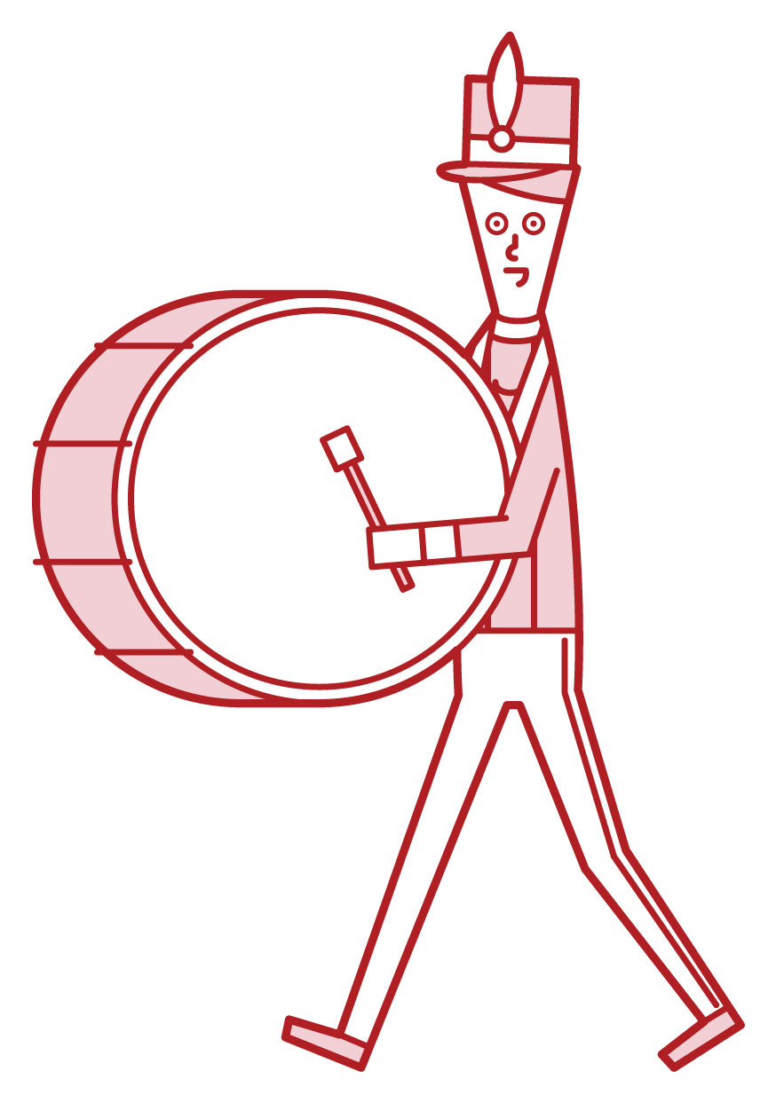 Illustration of a marching band player (male) playing a large drum