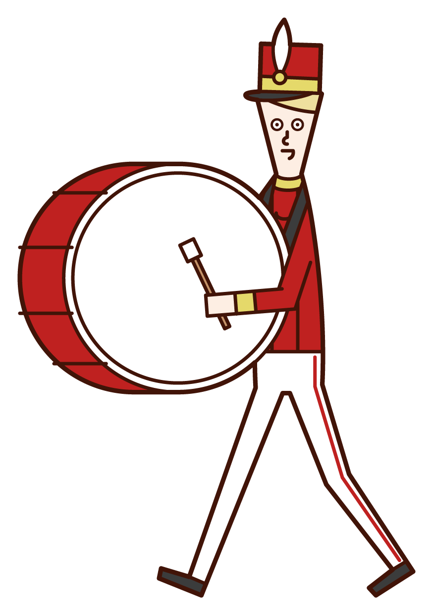 遊行樂隊演奏大鼓的演奏者（男性）的插圖