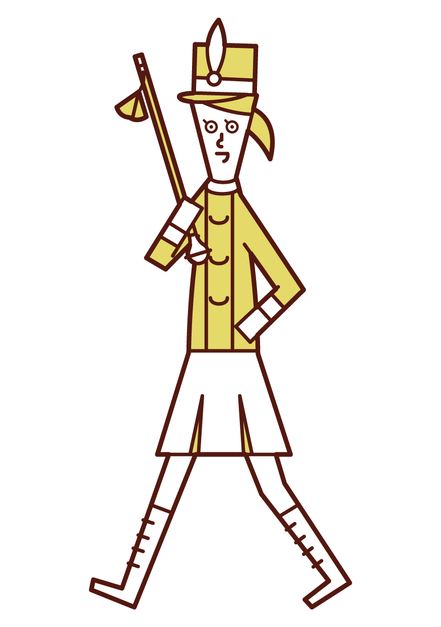 Illustration of drum major (female) of marching band