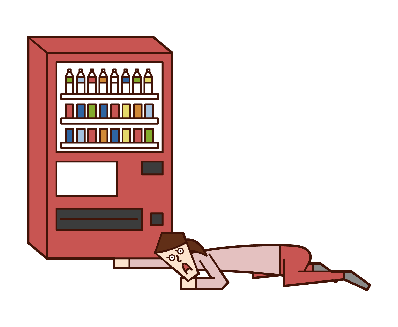 自動販売機で飲み物を買う人（男性）のイラスト