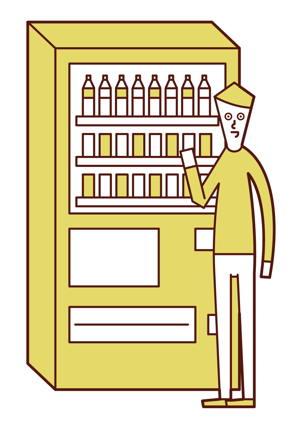 自動販売機で飲み物を買う人（男性）のイラスト