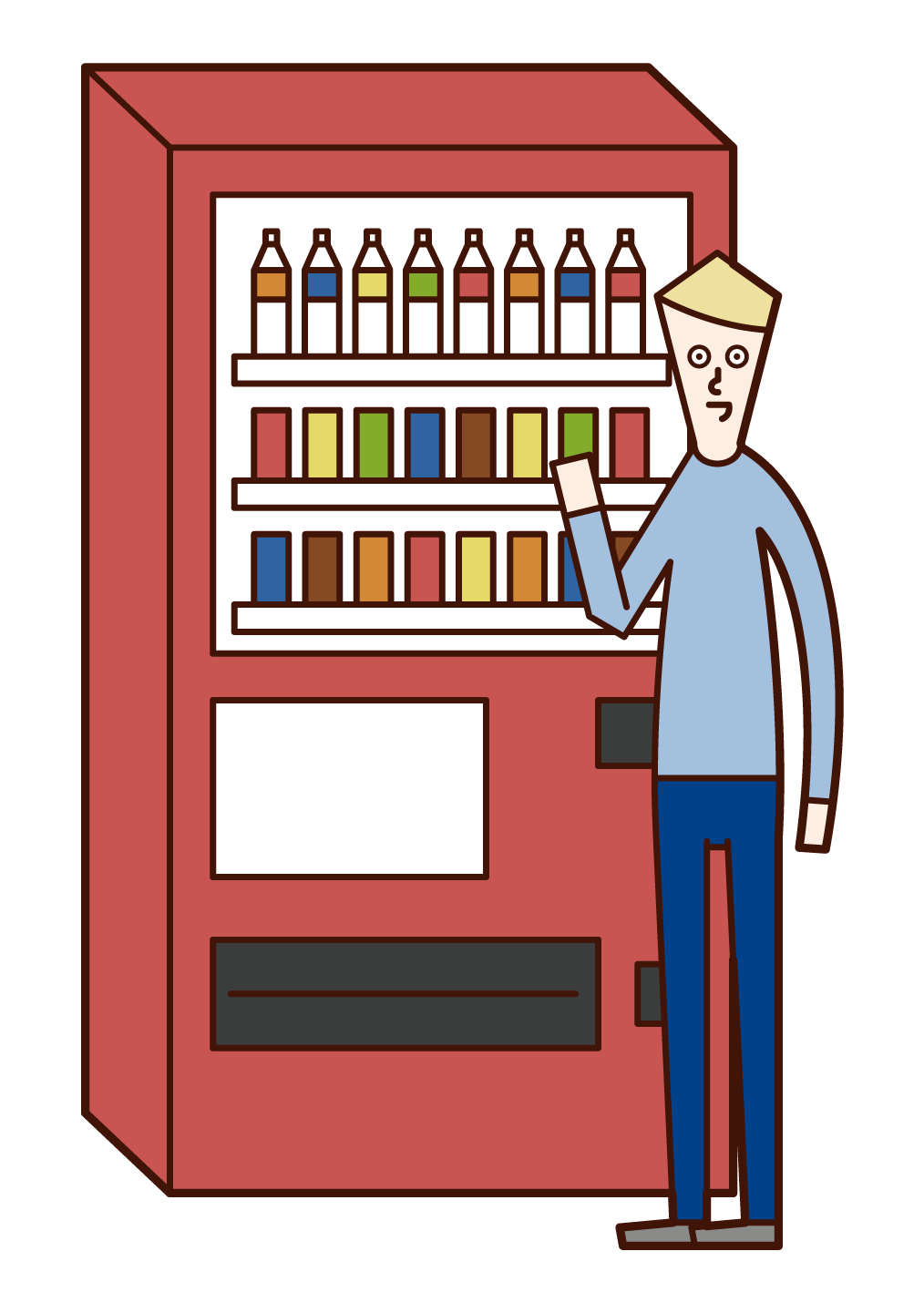 在自動售貨機購買飲料的人（男性）的插圖