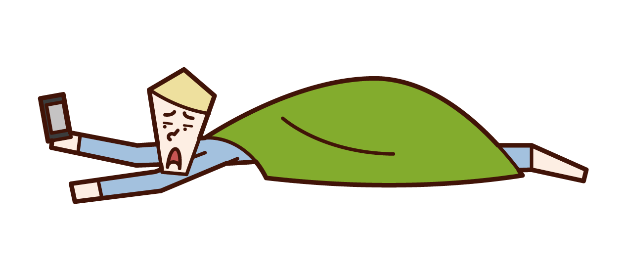 Illustration of Neet (male) using smartphone while lying down