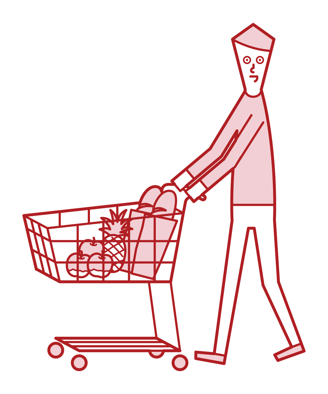 在超市購物的人（男性）的插圖
