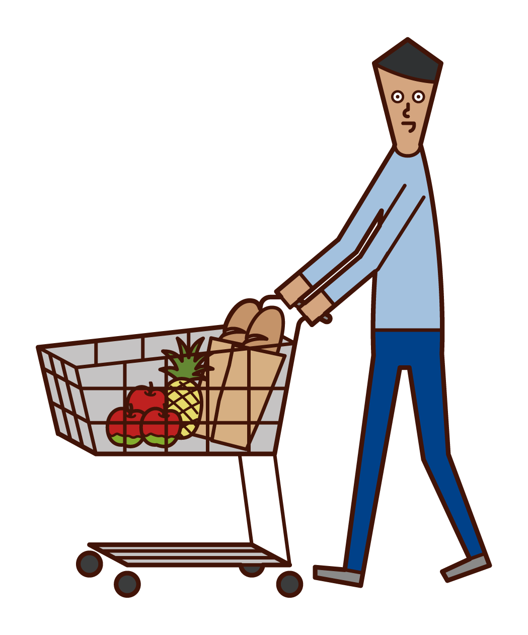スーパーマーケットで買い物をする人（男性）のイラスト