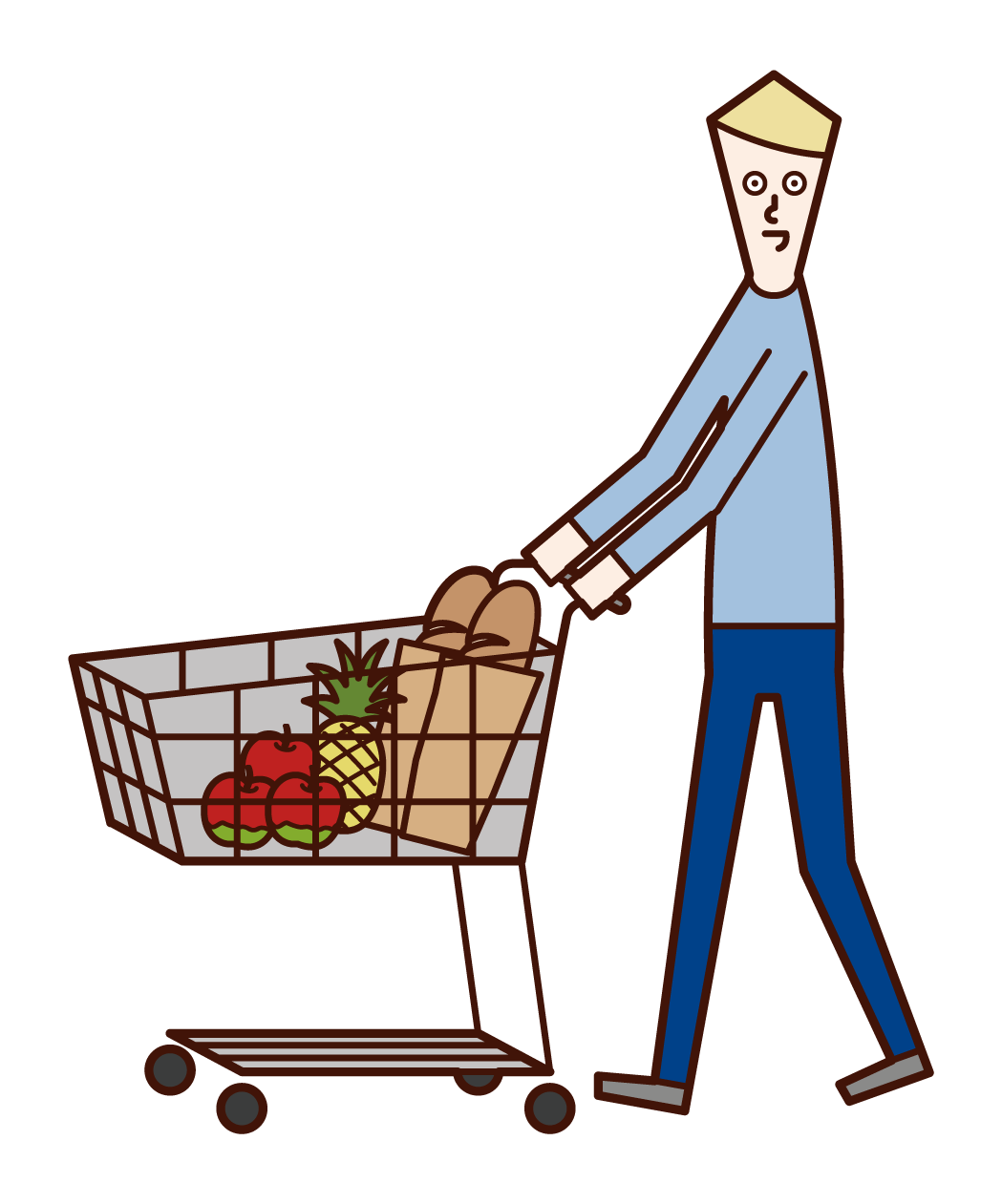 スーパーマーケットで買い物をする人（男性）のイラスト