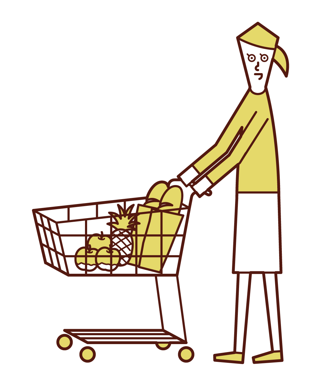 在超市購物的人（女性）的插圖