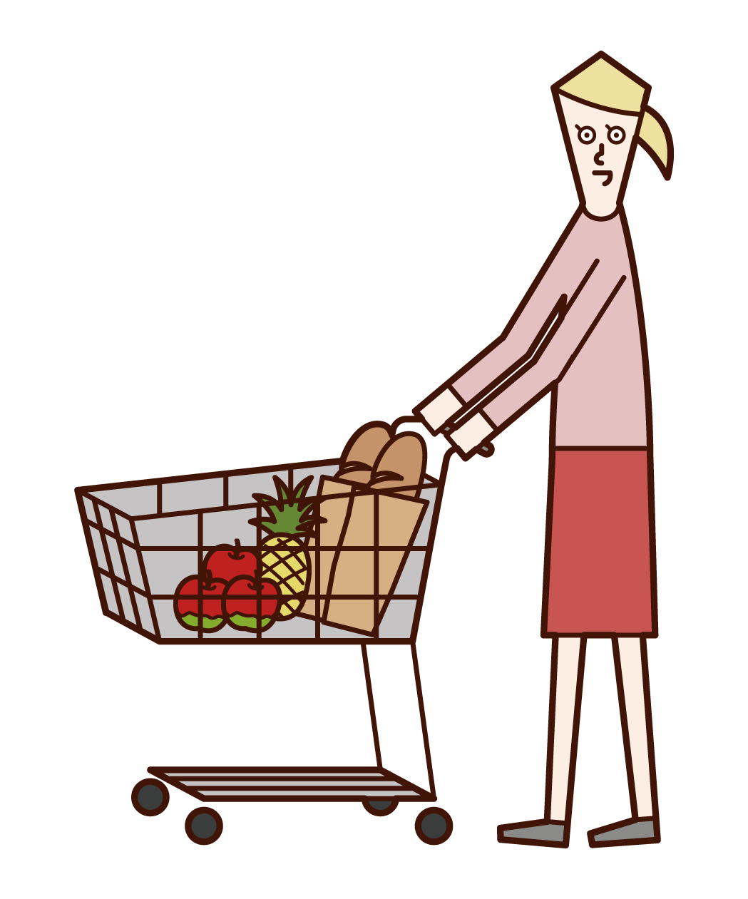 スーパーマーケットで買い物をする人（女性）のイラスト