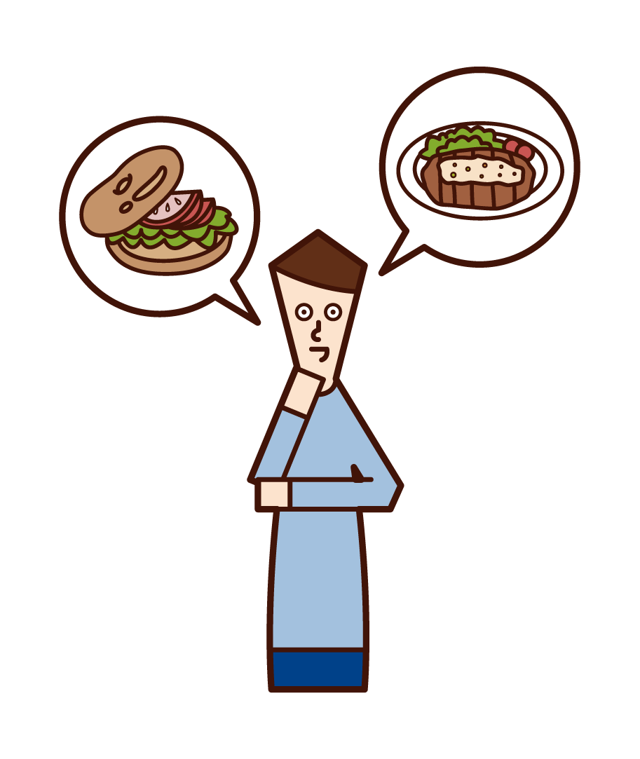 Illustration of a person (man) choosing ingredients