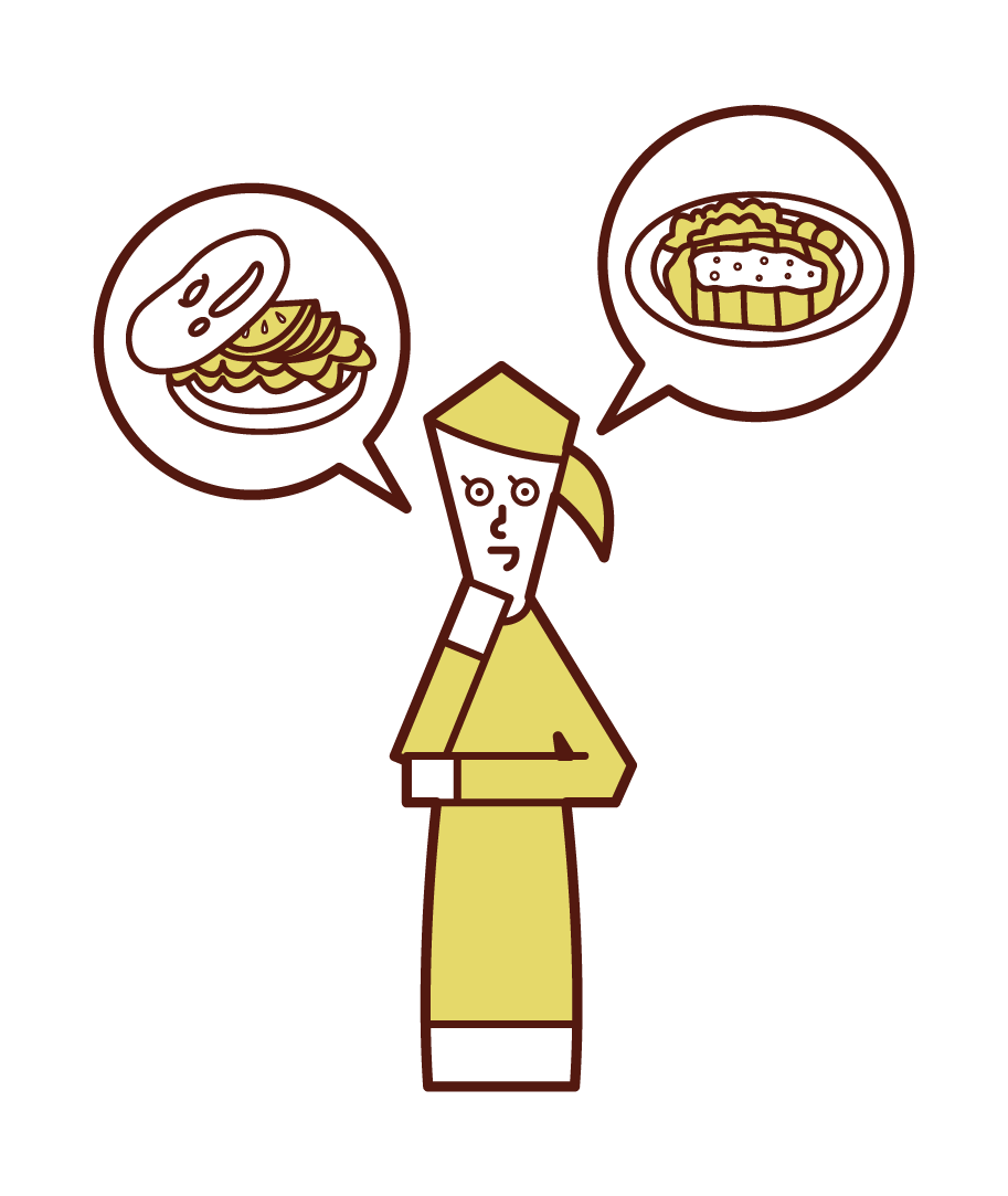 Illustration of a woman who thinks about the dish to order