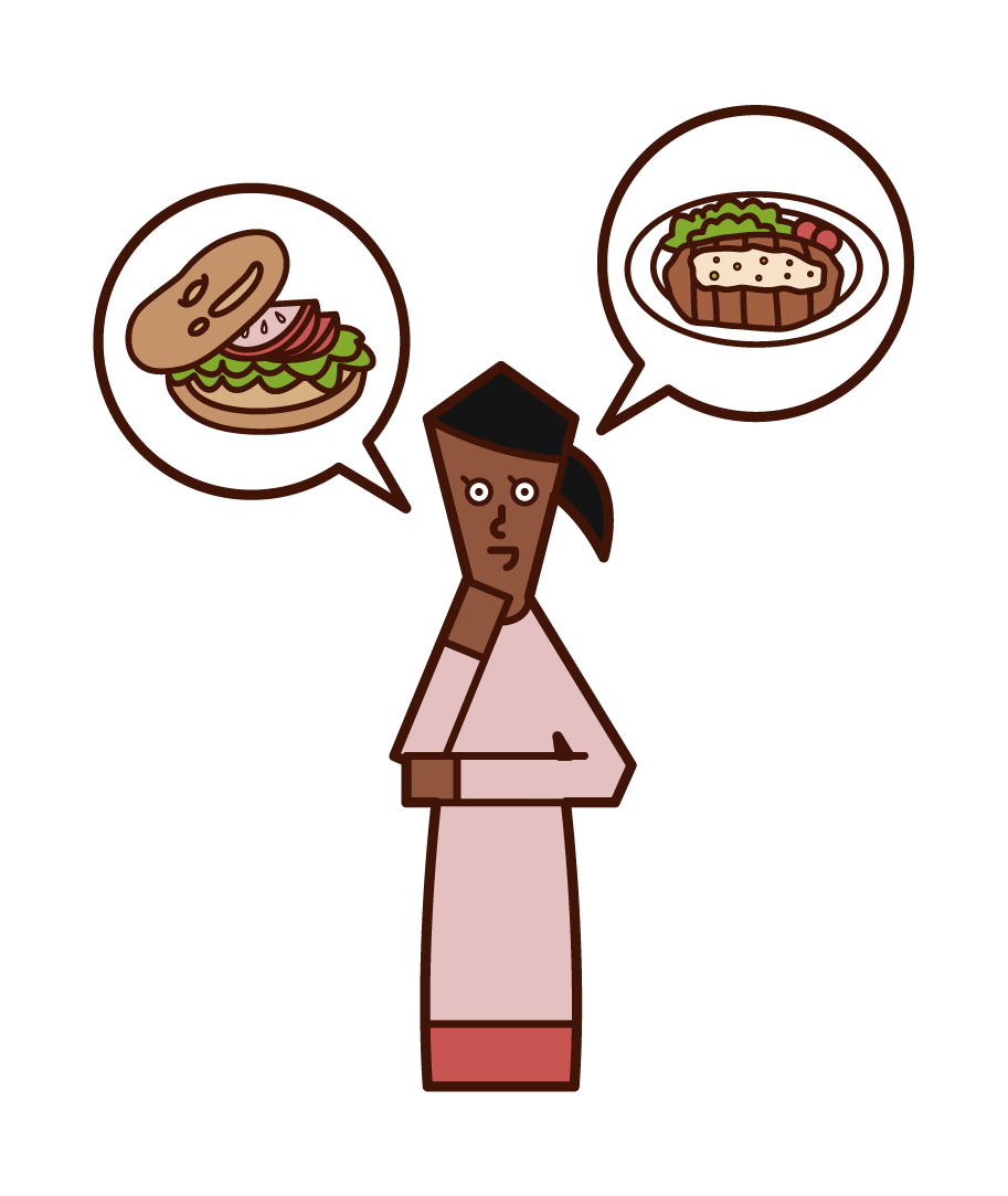 Illustration of a woman who thinks about the dish to order