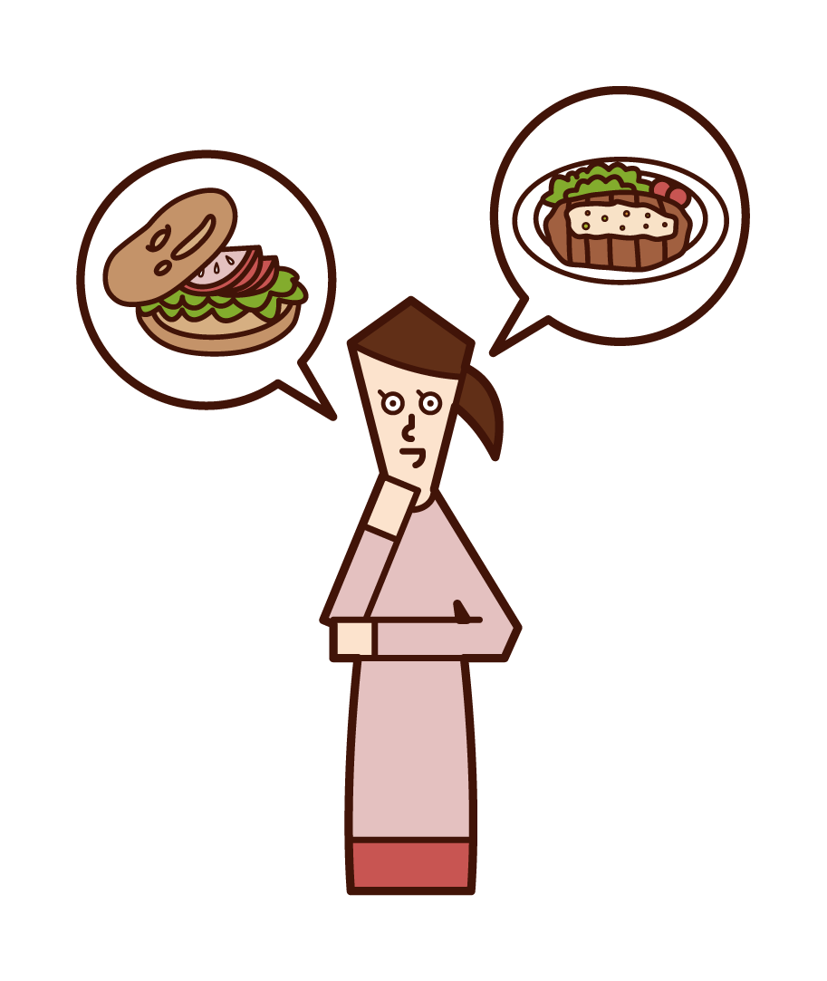 Illustration of a woman who thinks about the dish to order