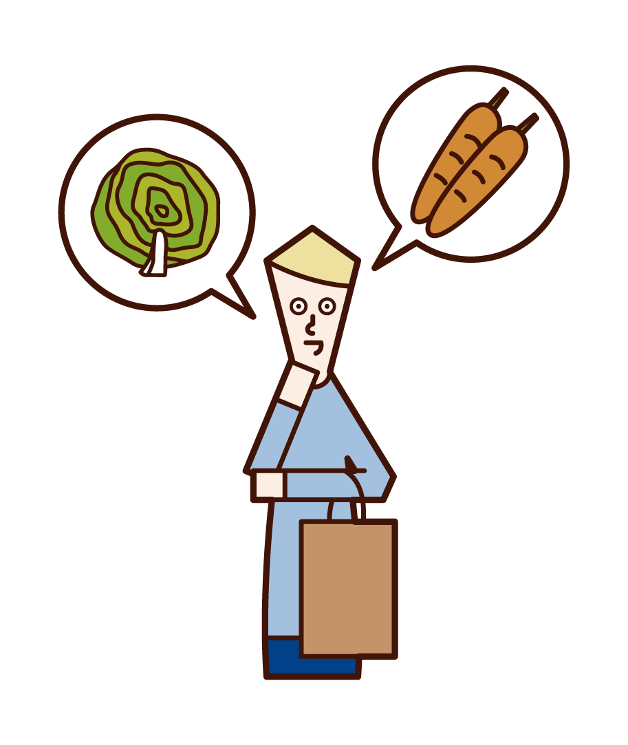Illustration of a person (man) choosing ingredients
