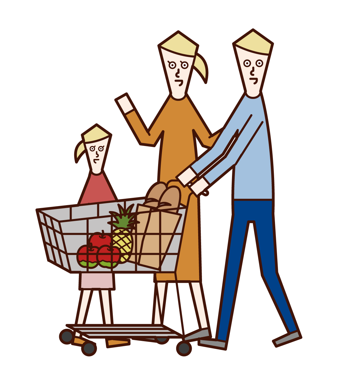 Illustration of family shopping in supermarket