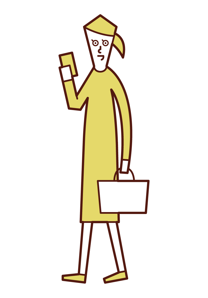 Illustration of a woman thinking about a menu of dishes on a smartphone