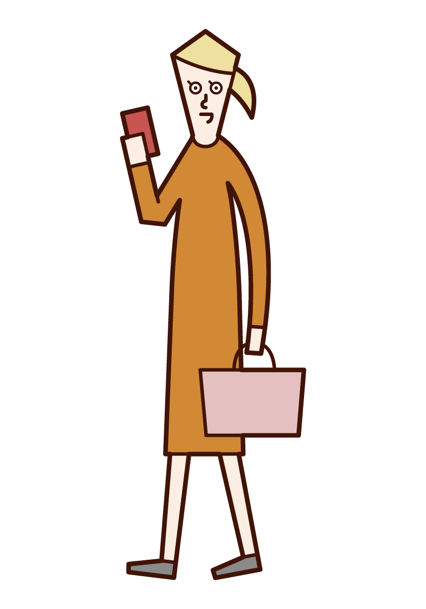 Illustration of a woman thinking about a menu of dishes on a smartphone