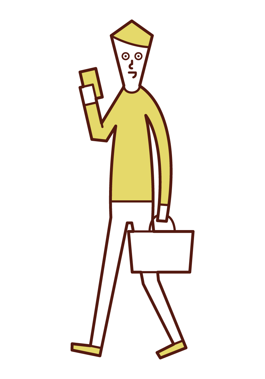 Illustration of a man thinking about a menu of dishes on a smartphone
