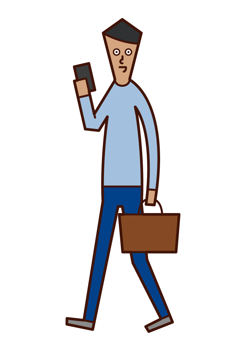 Illustration of a man thinking about a menu of dishes on a smartphone