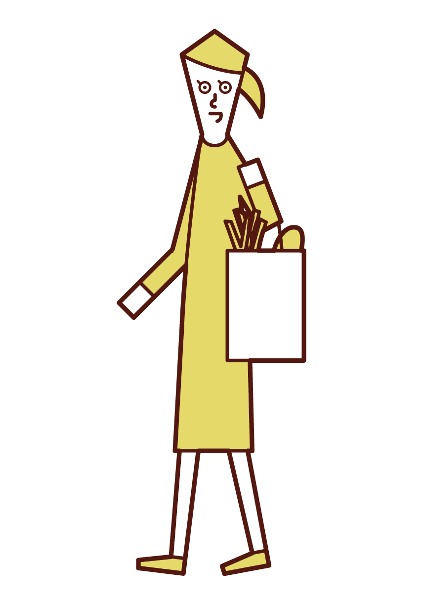 買い物をする人（女性）のイラスト