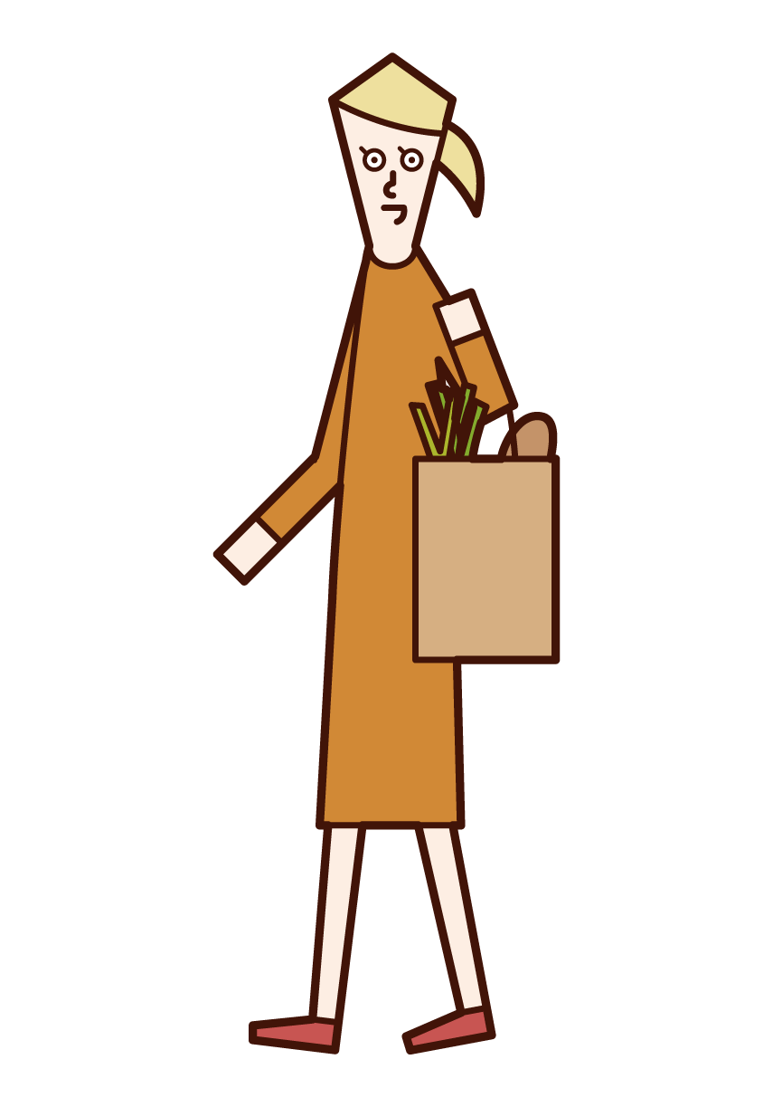 買い物をする人（女性）のイラスト