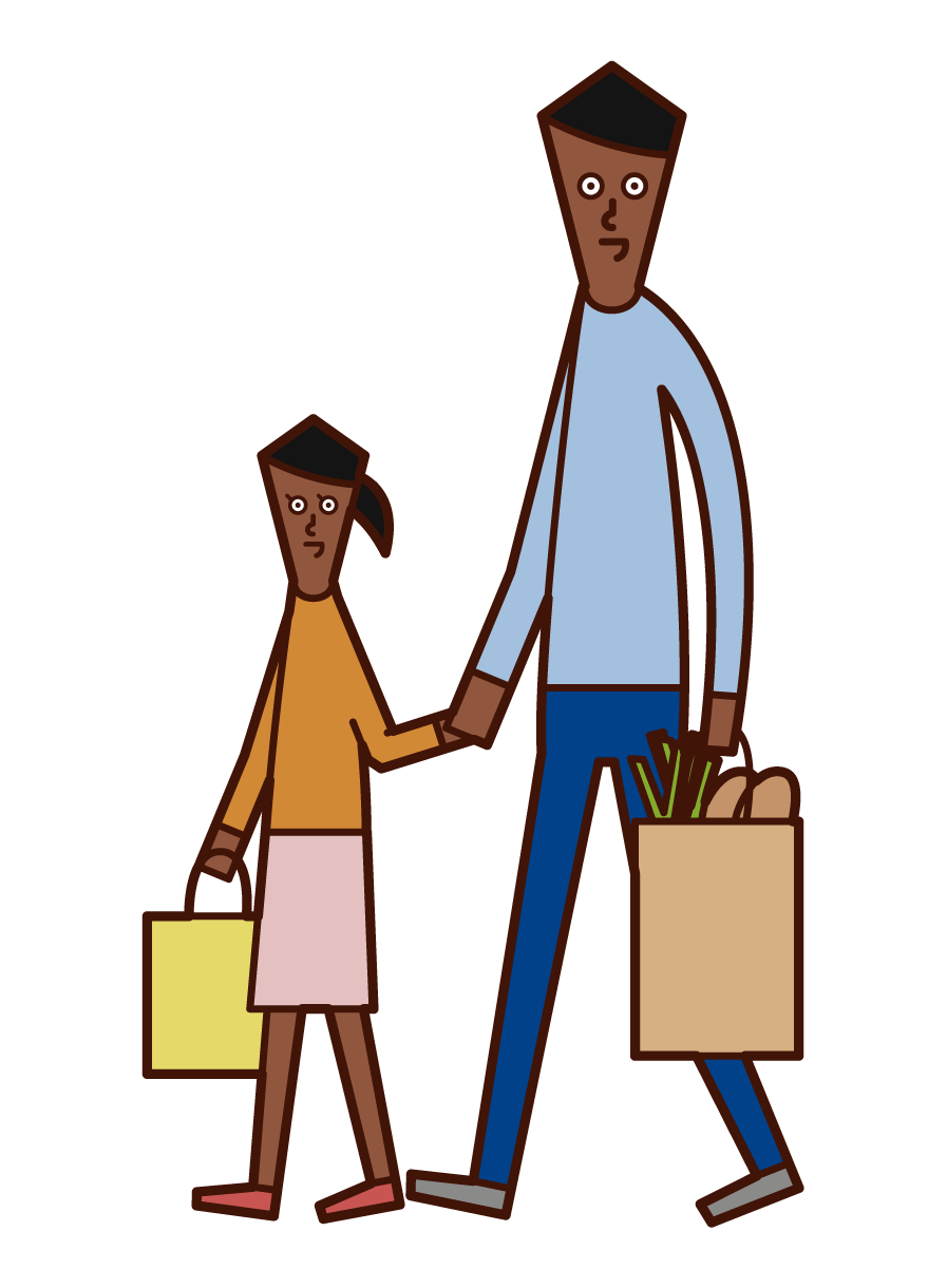 Illustration of parents and children shopping