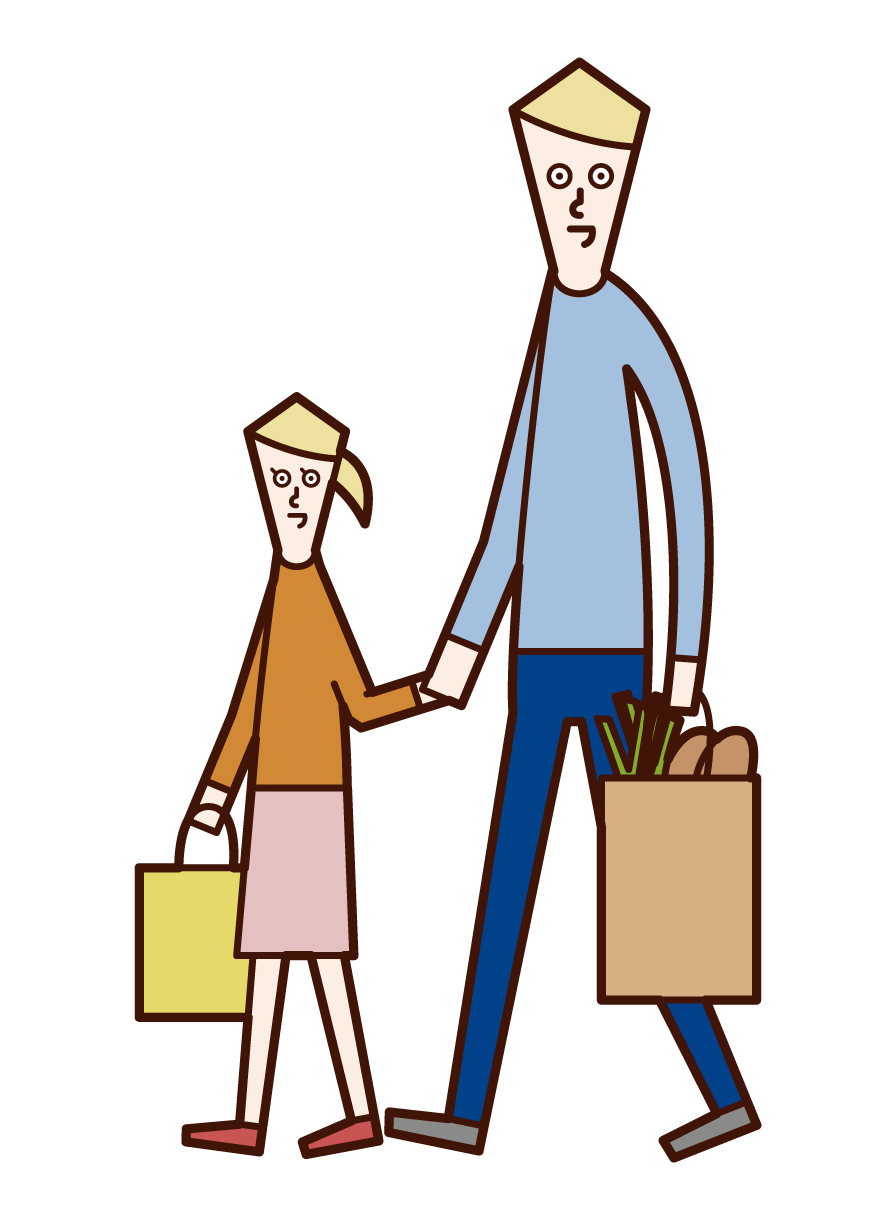 父母和孩子購物的插圖