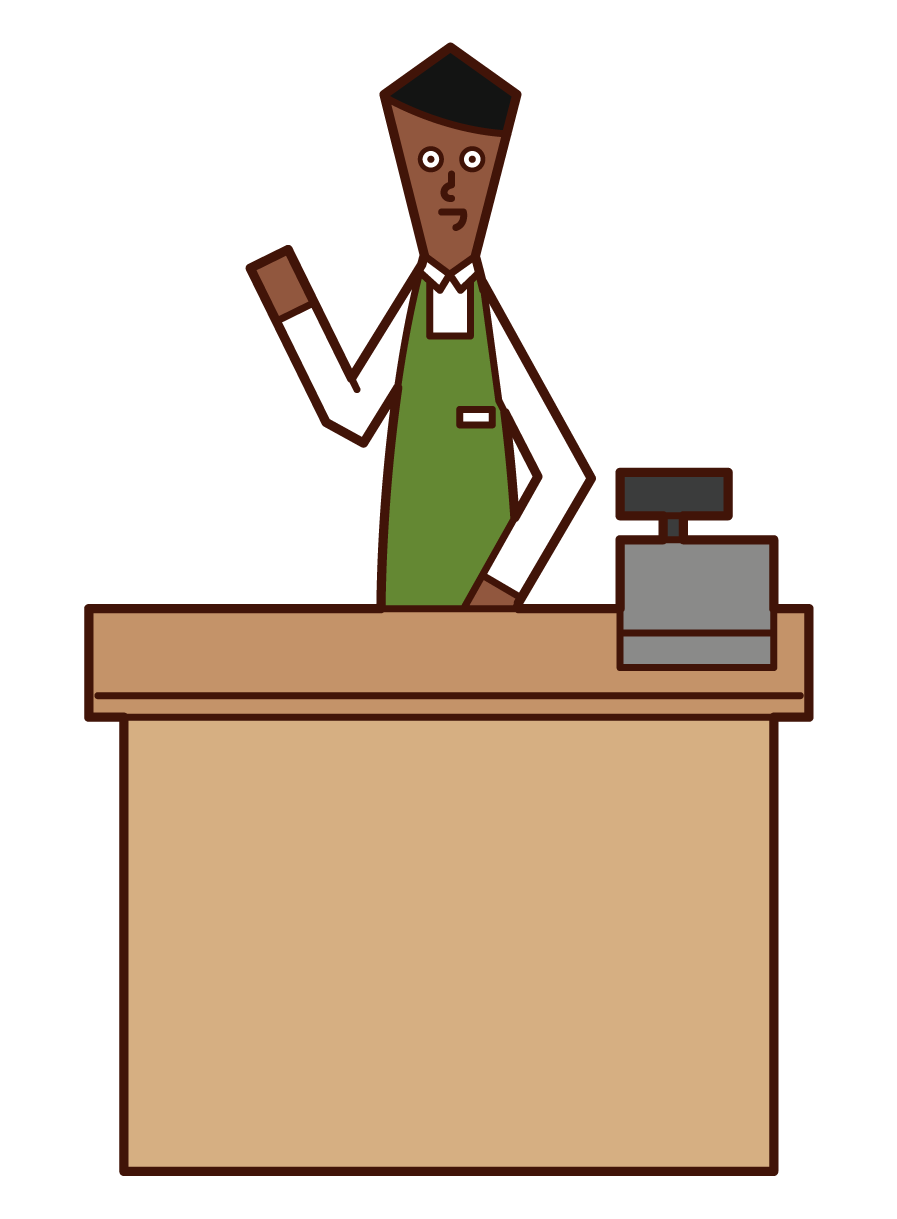 Illustration of a clerk (man) working at a cash register