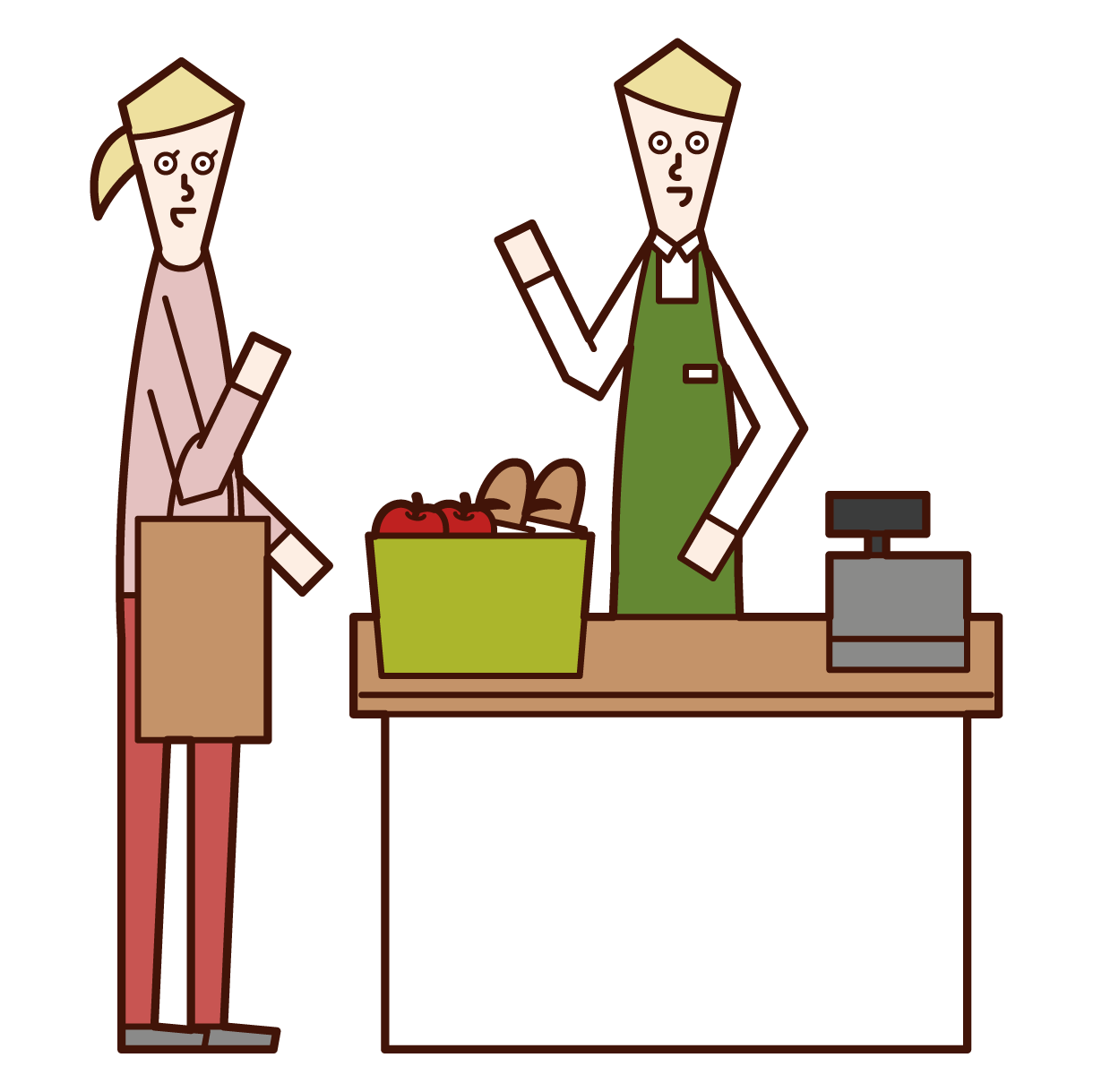 Illustration of a clerk (man) accounting at the cash register