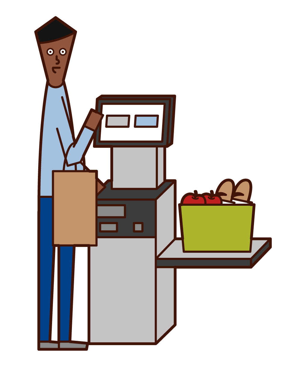 Illustration of a man accounting at a self-register