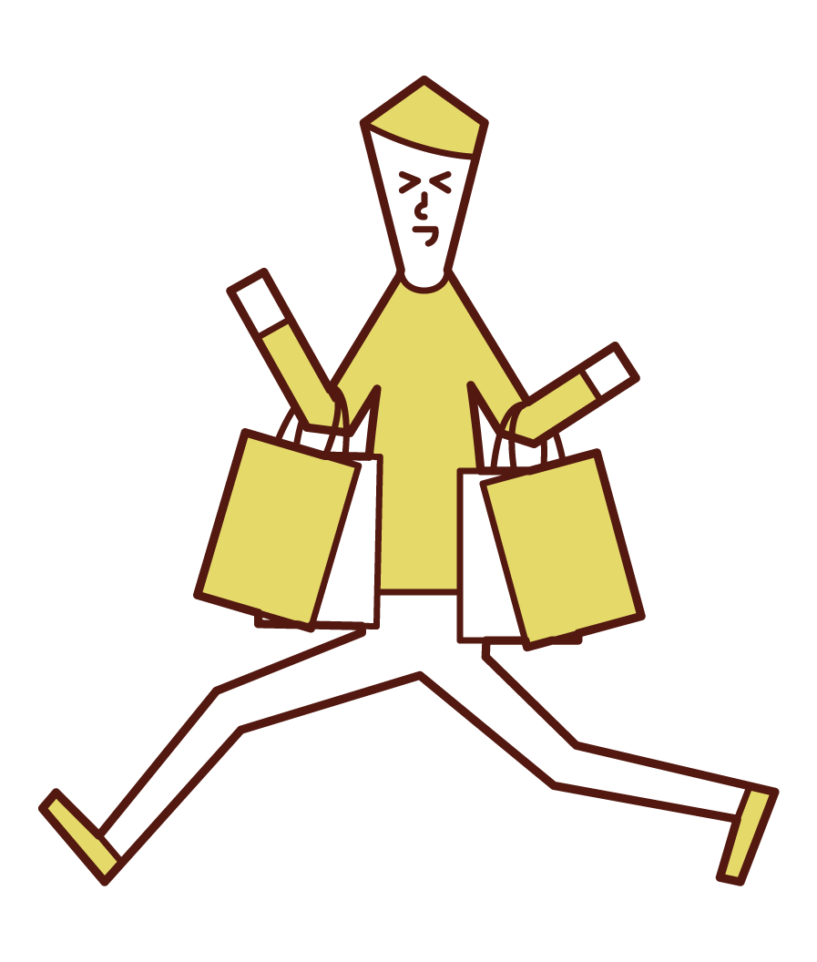 Illustration of a person (man) who is happy to shop
