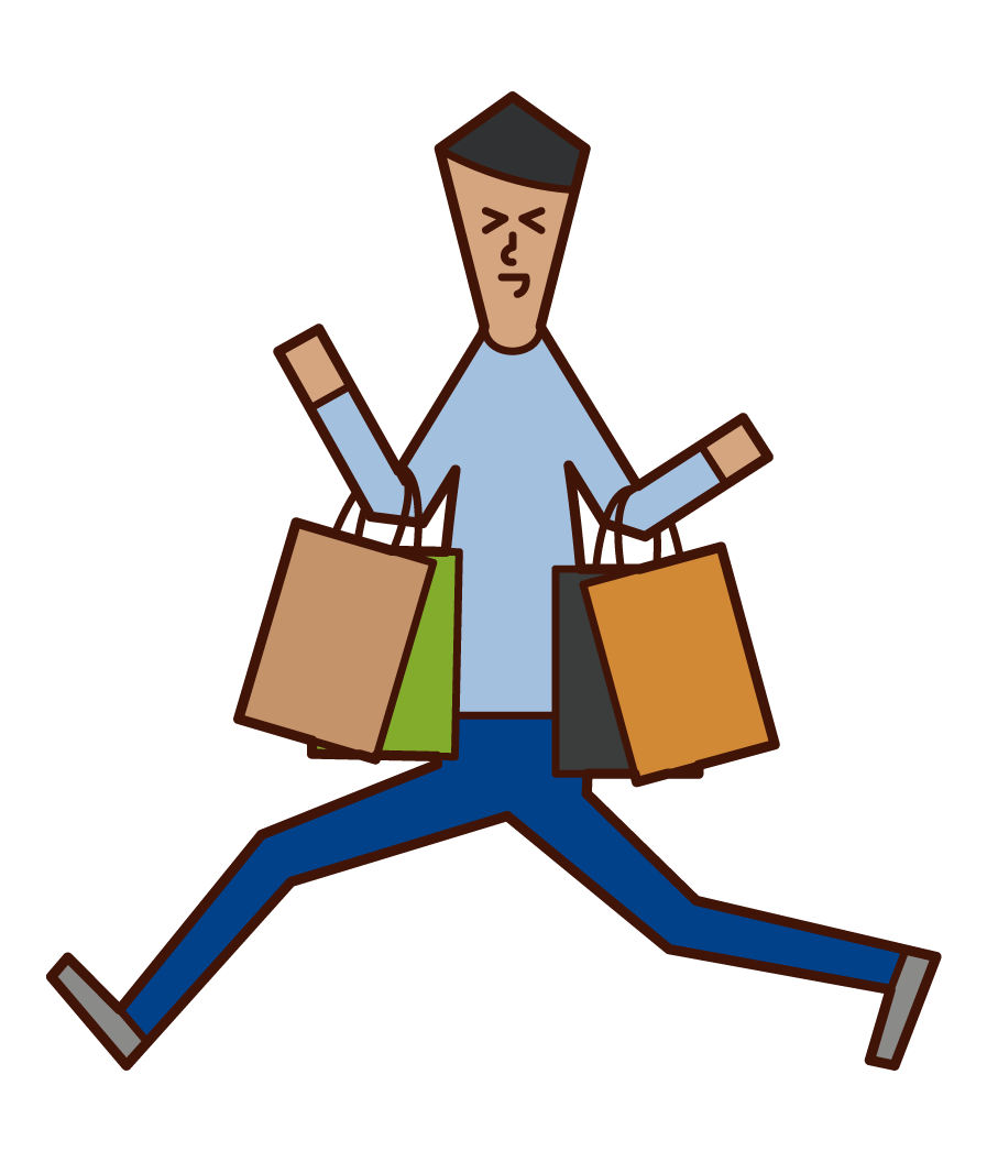 Illustration of a person (man) who is happy to shop