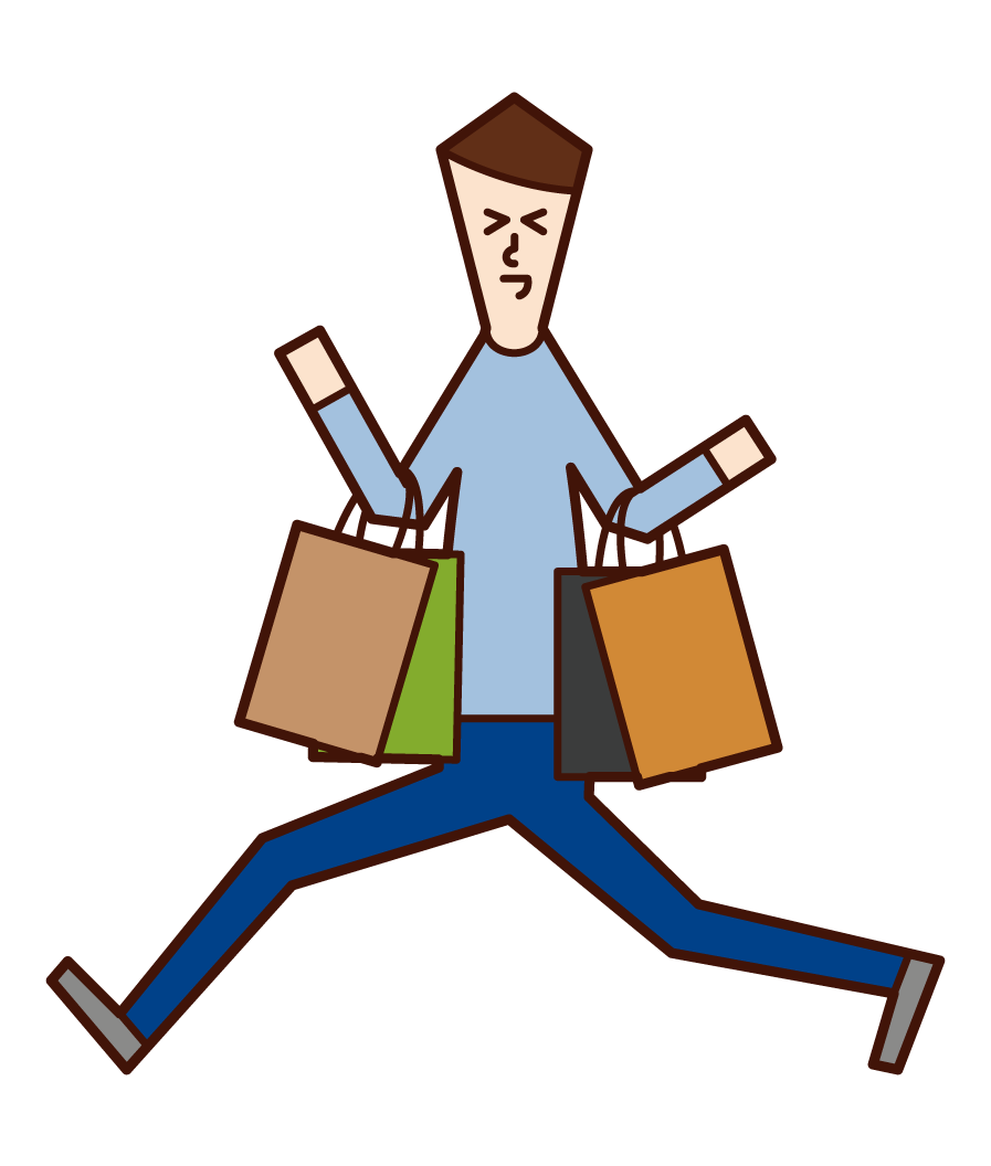 Illustration of a person (man) who is happy to shop