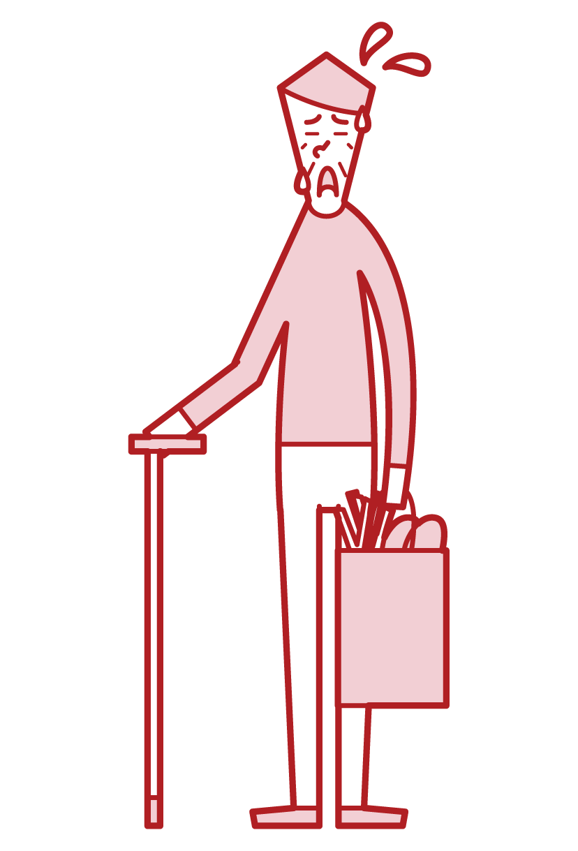 Illustration of a tired person (old man) going shopping