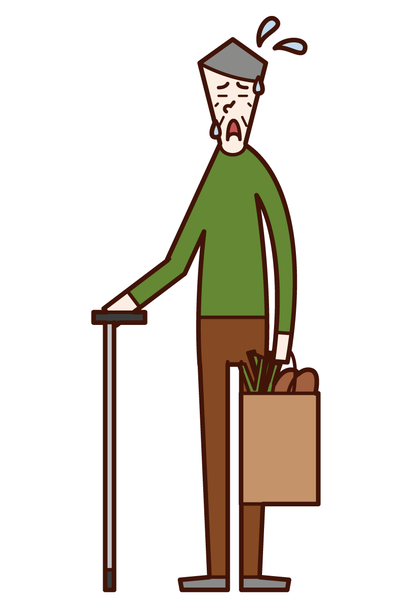 Illustration of a tired person (old man) going shopping