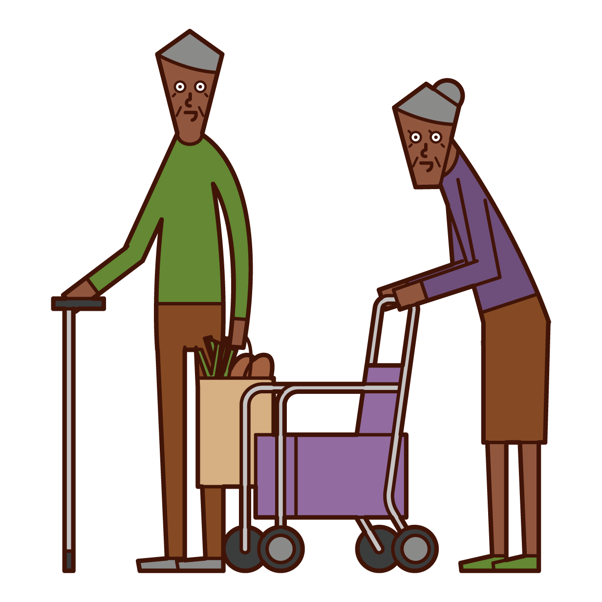 Illustration of an elderly couple shopping