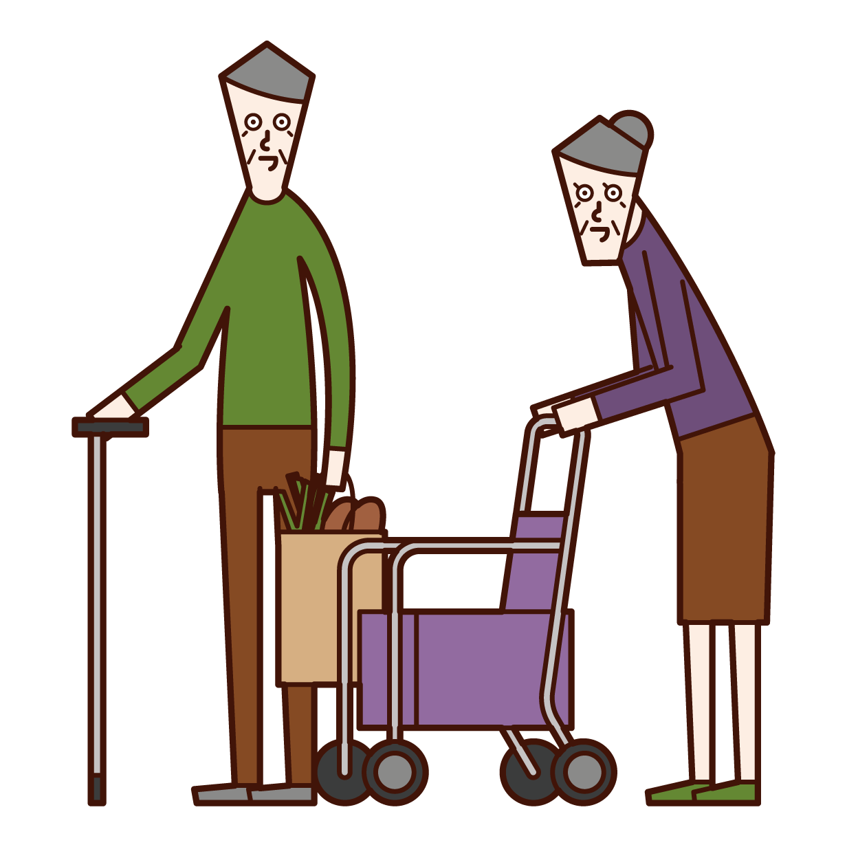 Illustration of an elderly couple shopping