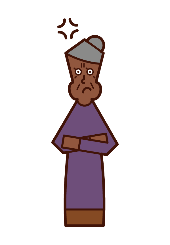 Illustration of an old man (grandmother) who gets angry with her arms folded