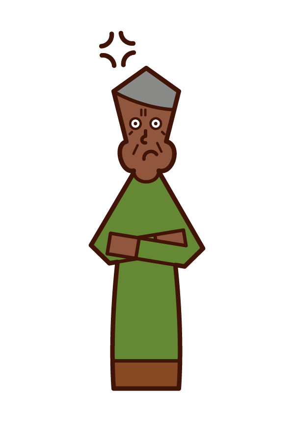 Illustration of a person (old man) who gets angry with his arms folded