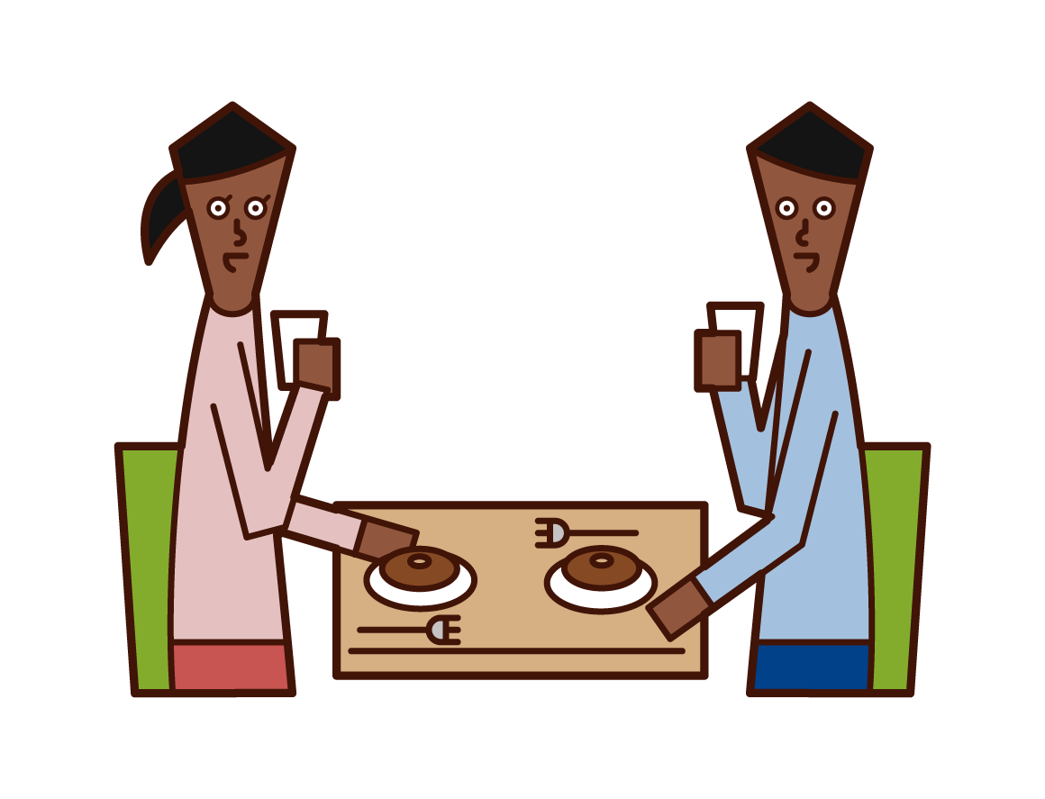 Illustration of a couple eating and drinking in the store