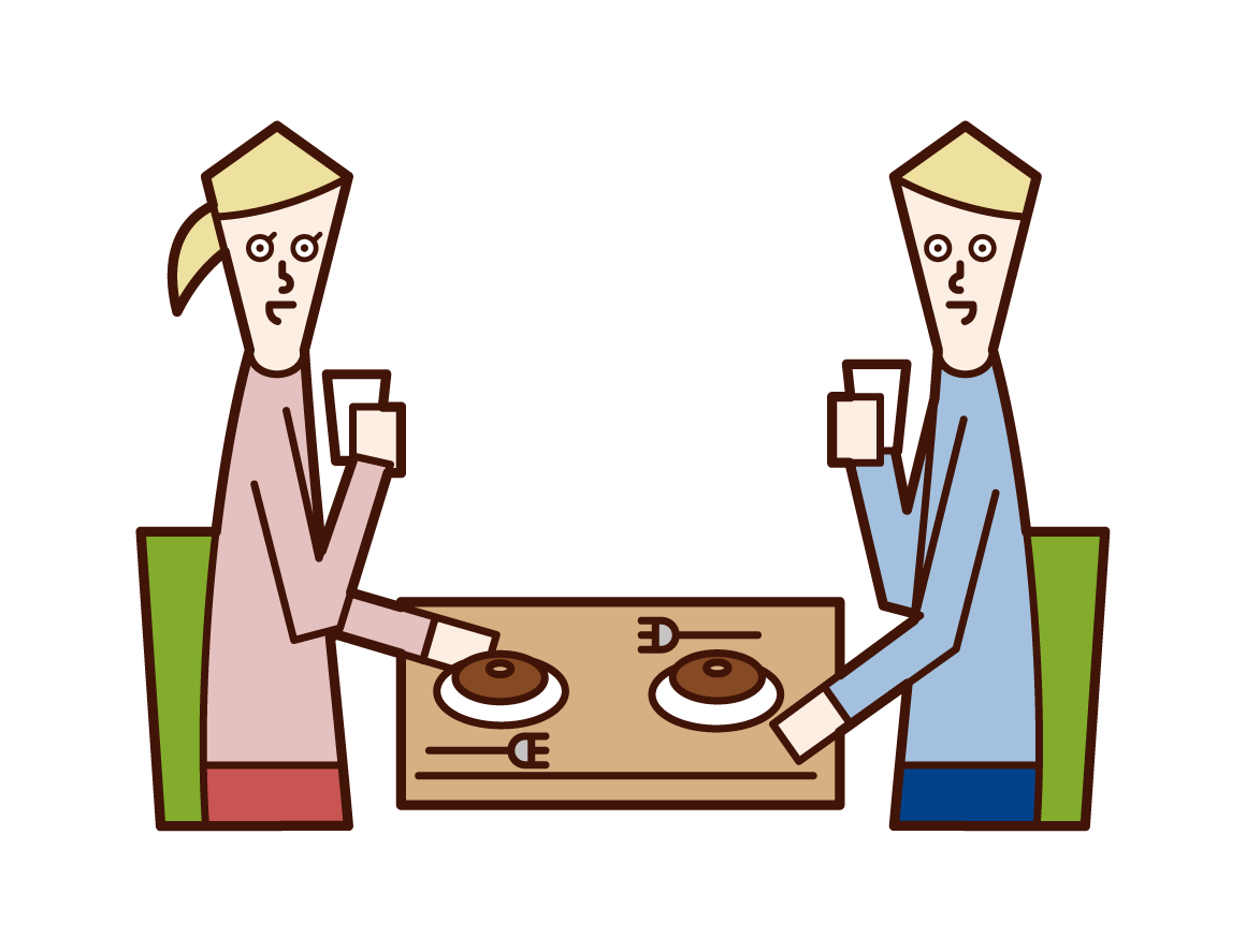 Illustration of a couple eating and drinking in the store