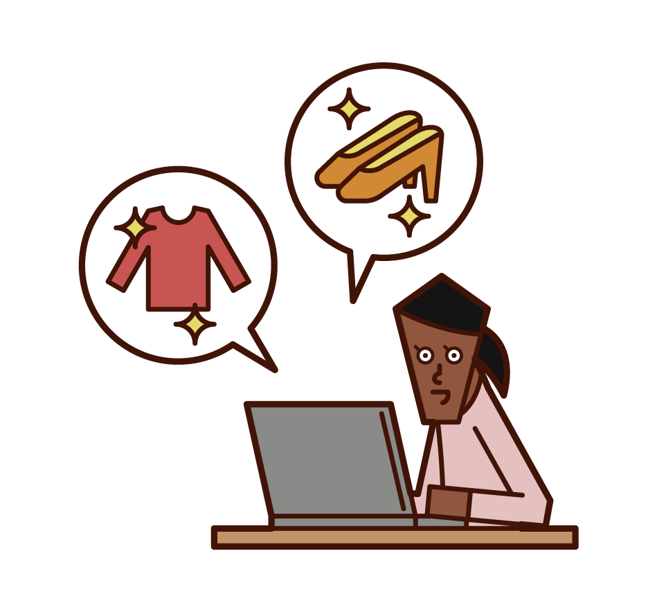Illustration of a woman shopping online